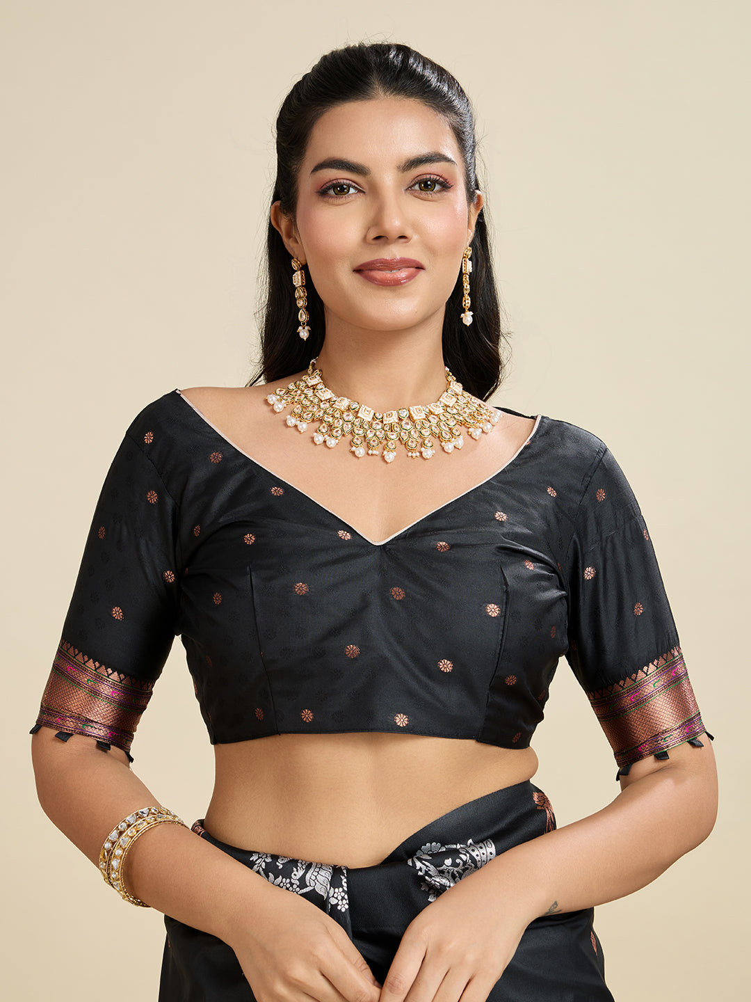 Jyoti Fashion Women's Black Soft Kanjivaram Paithani Silk Zari Woven Designer Saree with Blouse | Swadesiicart