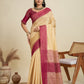 Jyoti Fashion Women's Cream Khadi Raw Silk Temple Woven Border Designer Saree with Blouse | Swadesiicart