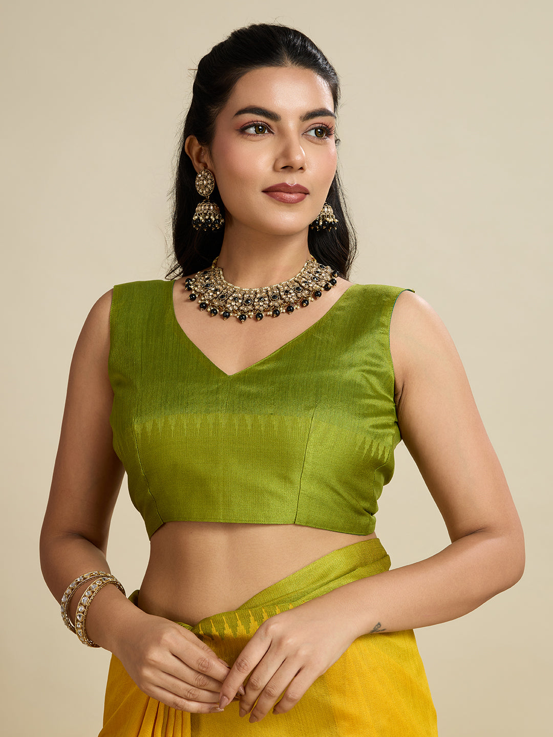 Jyoti Fashion Women's Yellow Khadi Raw Silk Temple Woven Border Designer Saree with Blouse | Swadesiicart