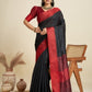 Jyoti Fashion Women's Black Khadi Raw Silk Temple Woven Border Designer Saree with Blouse | Swadesiicart