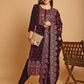Jyoti Fashion Women's Wine Velvet Floral Resham Thread with Jari & Sequince work Designer Straight Suit Set | Swadesiicart