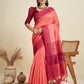 Jyoti Fashion Women's Peach Khadi Raw Silk Temple Woven Border Designer Saree with Blouse | Swadesiicart