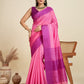 Jyoti Fashion Women's Pink Khadi Raw Silk Temple Woven Border Designer Saree with Blouse | Swadesiicart