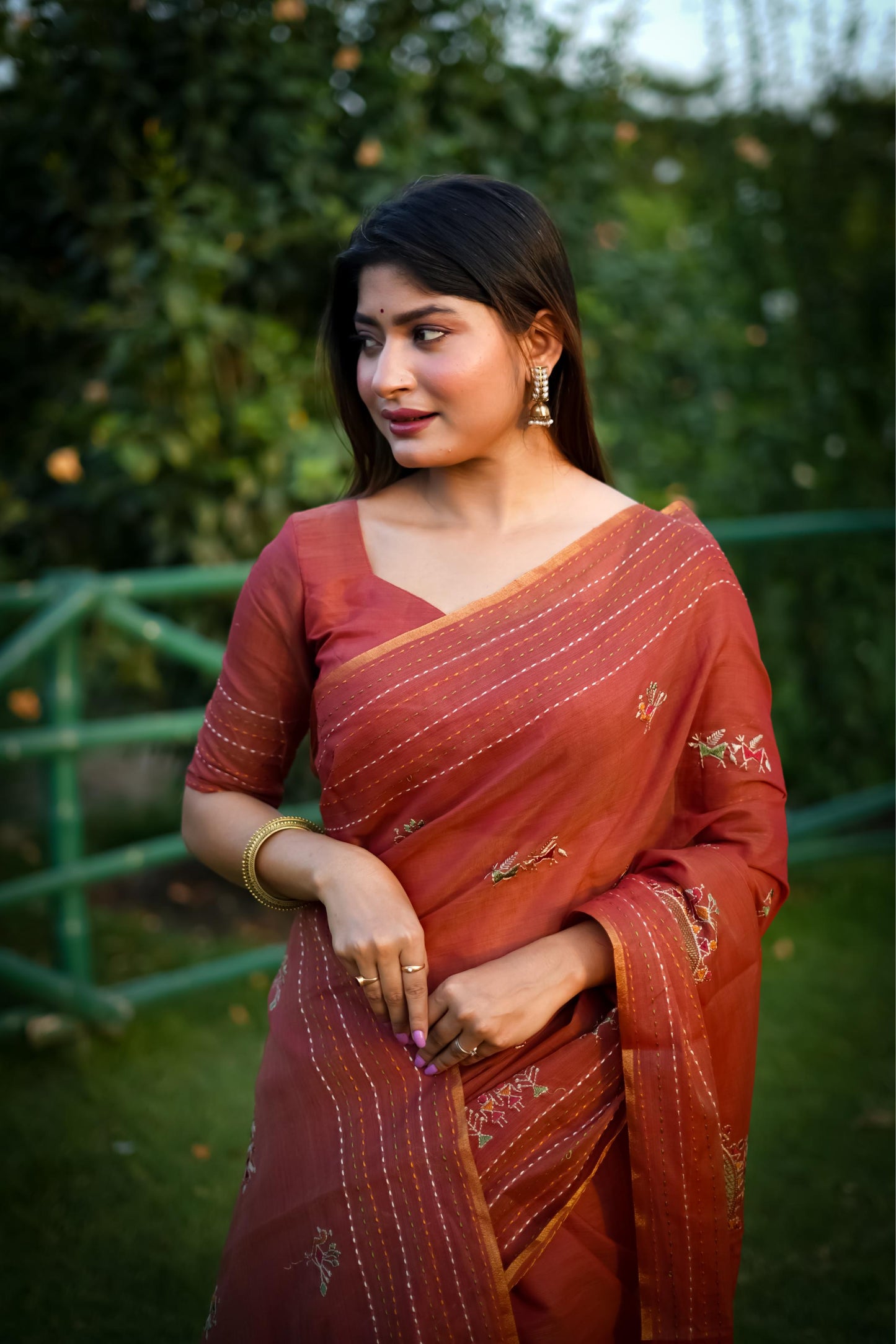 Jyoti Fashion Women's Orange Tussar Silk Traditional Thread Work Designer Saree with Blouse | Swadesiicart