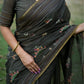 Jyoti Fashion Women's Black Tussar Silk Traditional Thread Work Designer Saree with Blouse | Swadesiicart