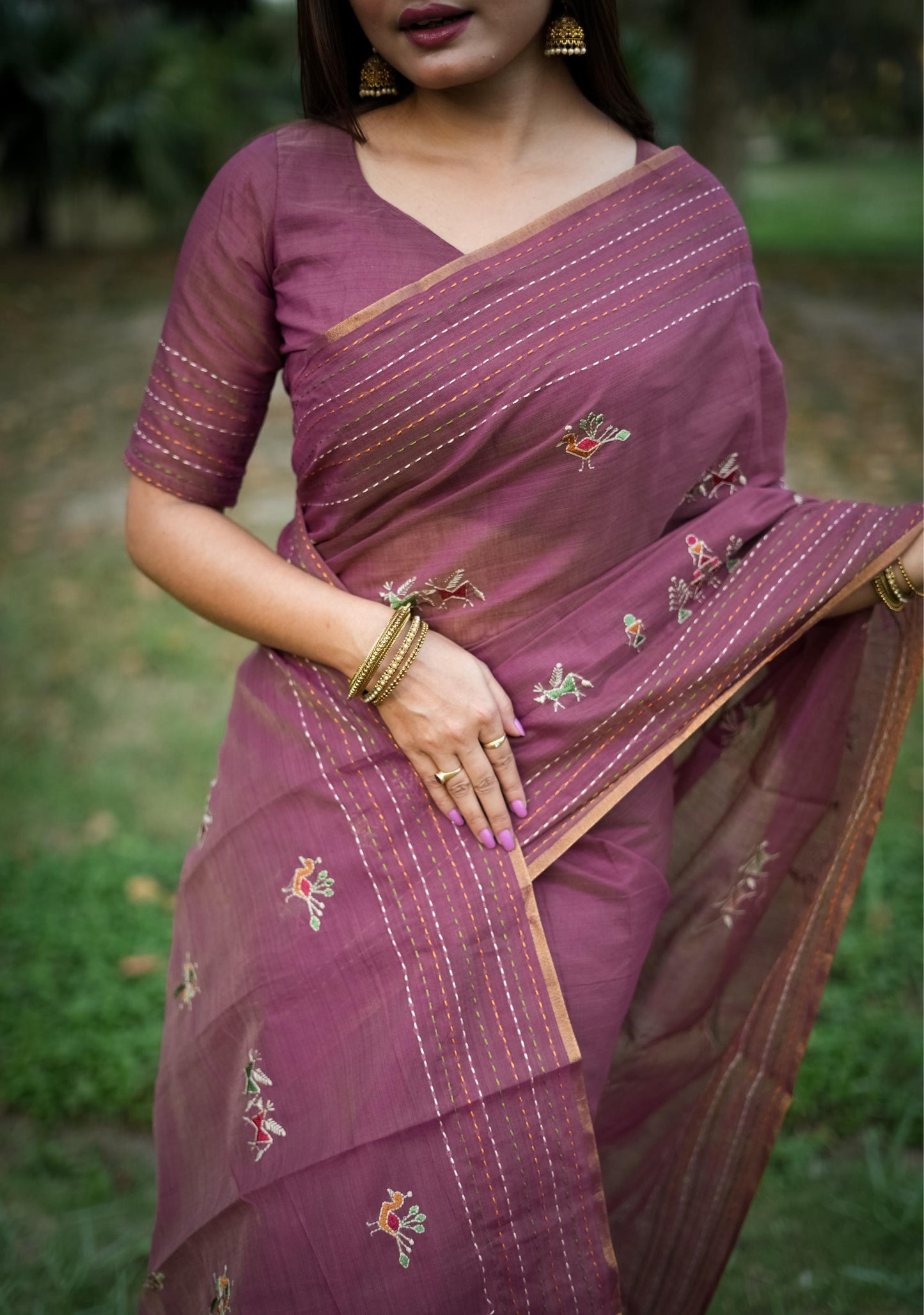 Jyoti Fashion Women's Wine Tussar Silk Traditional Thread Work Designer Saree with Blouse | Swadesiicart