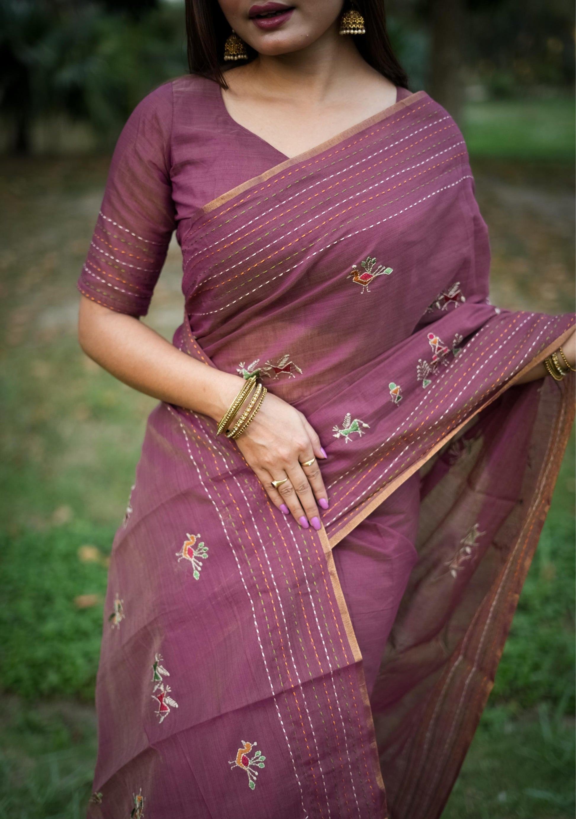 Jyoti Fashion Women's Wine Tussar Silk Traditional Thread Work Designer Saree with Blouse | Swadesiicart