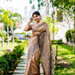 Jyoti Fashion Women's Cream Handloom Raw Silk Weaving Designer Saree with Blouse | Swadesiicart