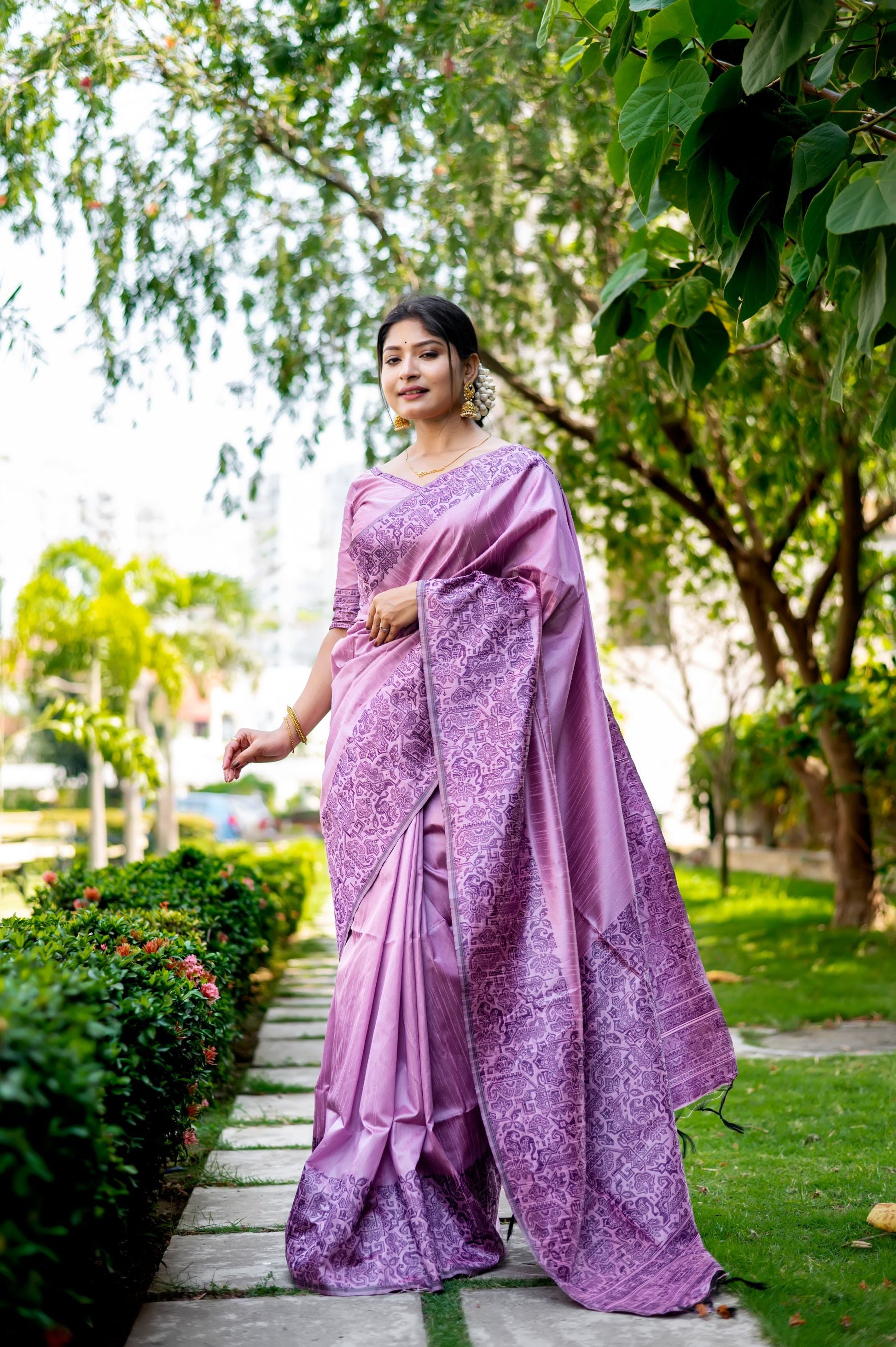 Jyoti Fashion Women's Purple Handloom Raw Silk Weaving Designer Saree with Blouse | Swadesiicart