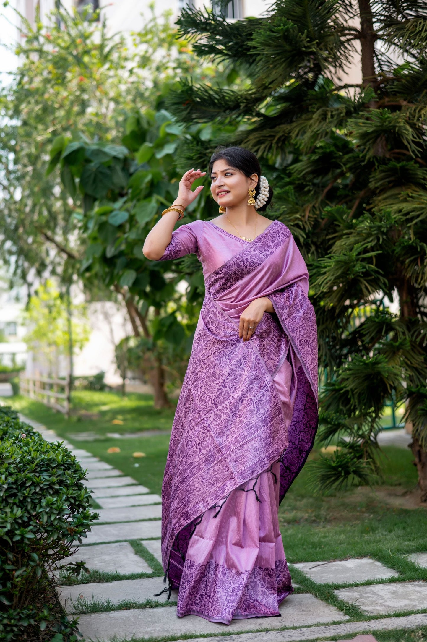 Jyoti Fashion Women's Purple Handloom Raw Silk Weaving Designer Saree with Blouse | Swadesiicart