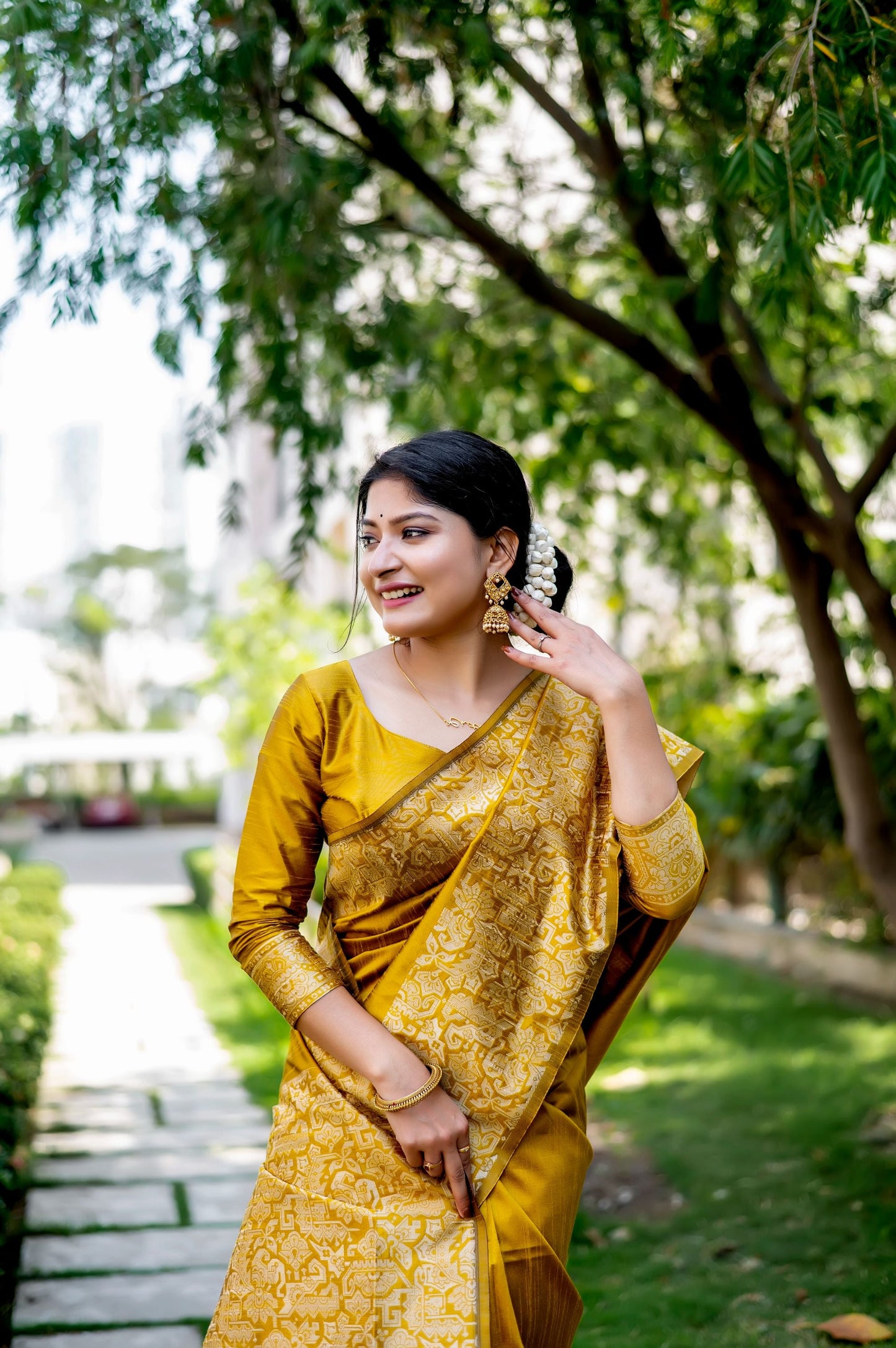 Jyoti Fashion Women's Mustard Handloom Raw Silk Weaving Designer Saree with Blouse | Swadesiicart