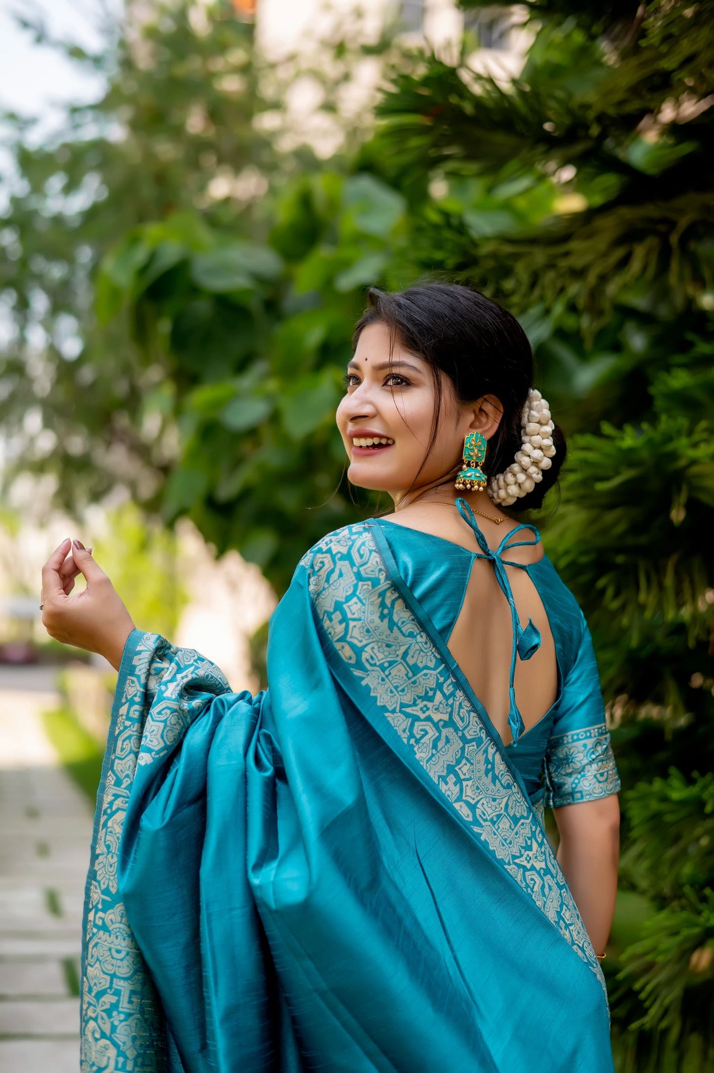 Jyoti Fashion Women's Sky Blue Handloom Raw Silk Weaving Designer Saree with Blouse | Swadesiicart