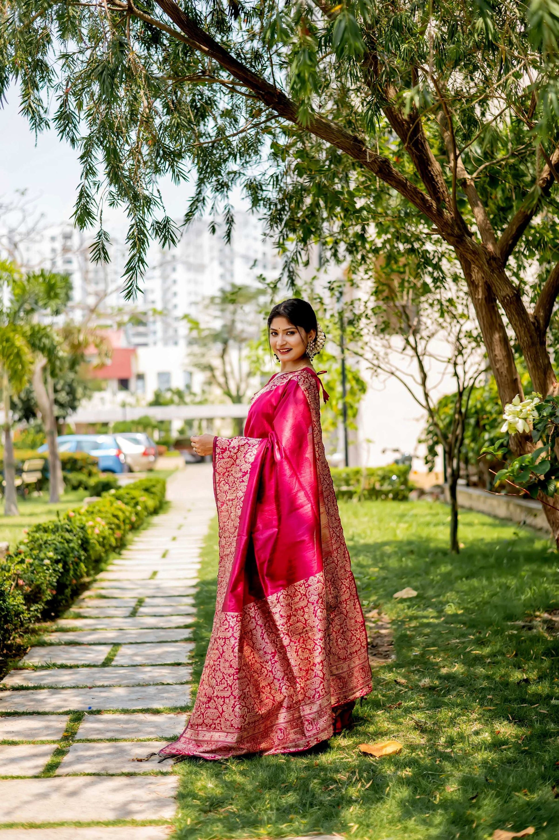 Jyoti Fashion Women's Pink Handloom Raw Silk Weaving Designer Saree with Blouse | Swadesiicart
