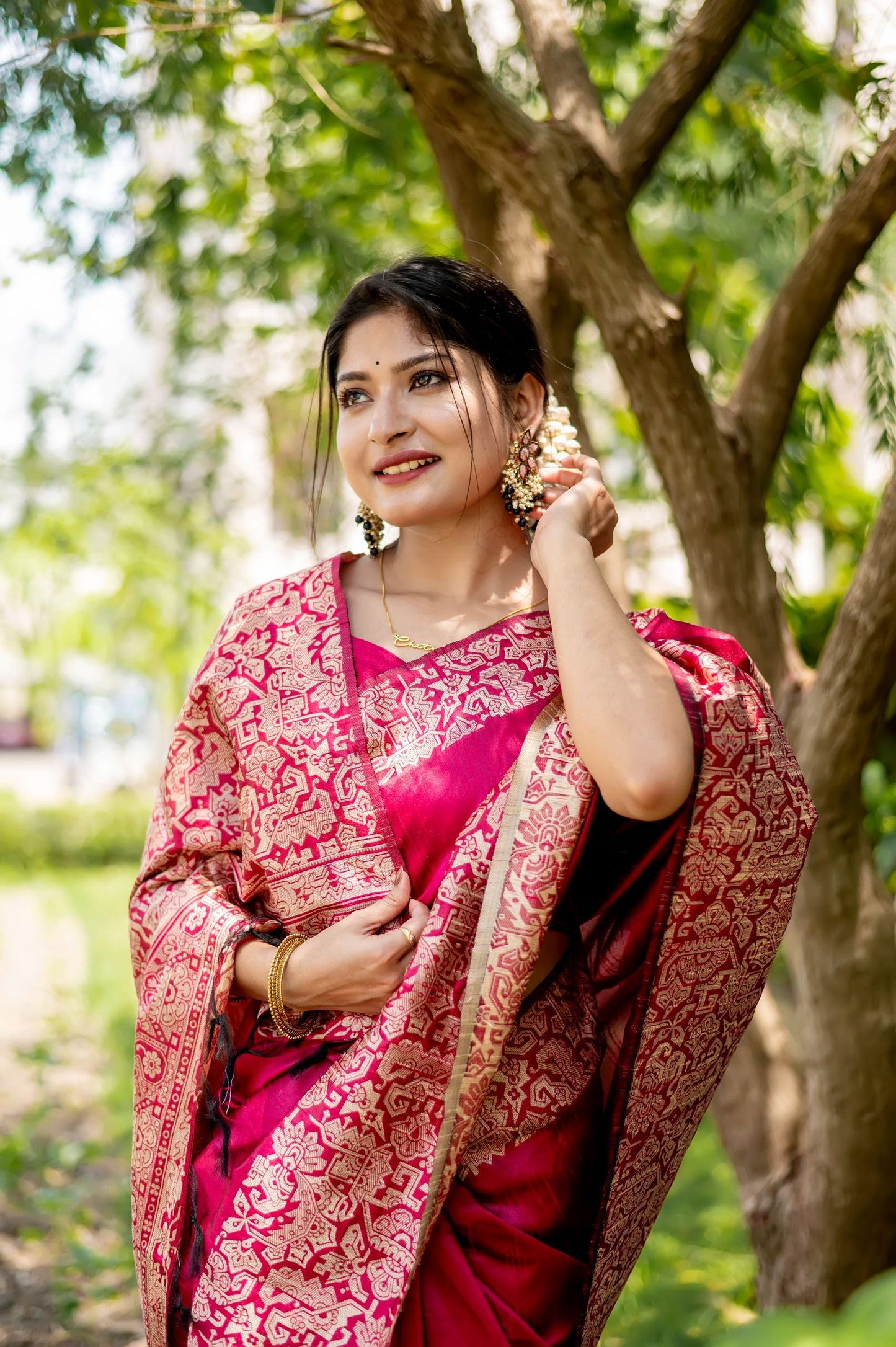 Jyoti Fashion Women's Pink Handloom Raw Silk Weaving Designer Saree with Blouse | Swadesiicart