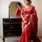 Jyoti Fashion Women's Gajri Red Handloom Raw Silk Weaving Designer Saree with Blouse | Swadesiicart