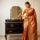 Jyoti Fashion Women's Orange Handloom Raw Silk Weaving Designer Saree with Blouse | Swadesiicart