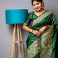 Jyoti Fashion Women's Bottle Green Handloom Raw Silk Weaving Designer Saree with Blouse | Swadesiicart