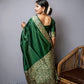 Jyoti Fashion Women's Bottle Green Handloom Raw Silk Weaving Designer Saree with Blouse | Swadesiicart