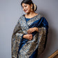 Jyoti Fashion Women's Navy Blue Handloom Raw Silk Weaving Designer Saree with Blouse | Swadesiicart