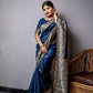 Jyoti Fashion Women's Navy Blue Handloom Raw Silk Weaving Designer Saree with Blouse | Swadesiicart