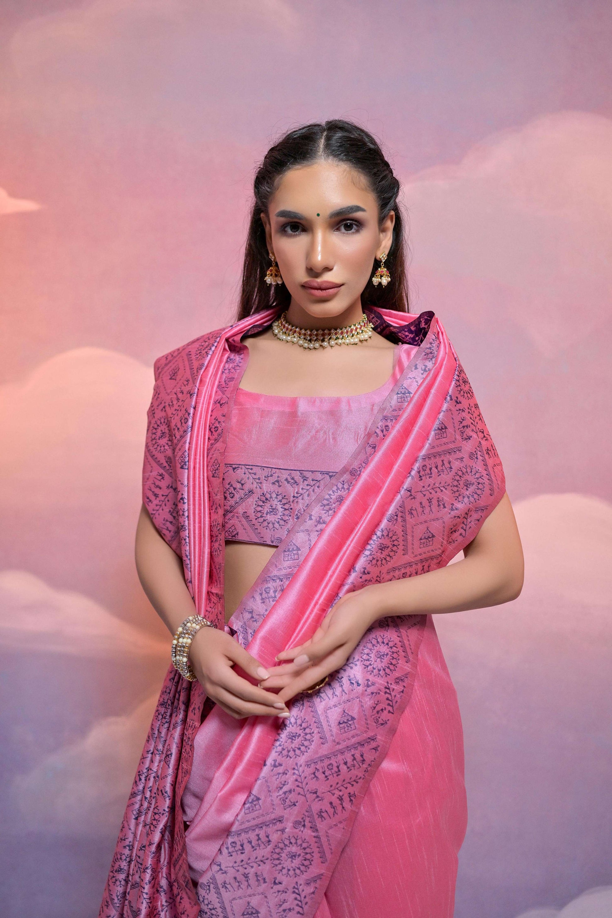 Jyoti Fashion Women's Pink Handloom Raw Silk Weaving Designer Saree with Blouse | Swadesiicart