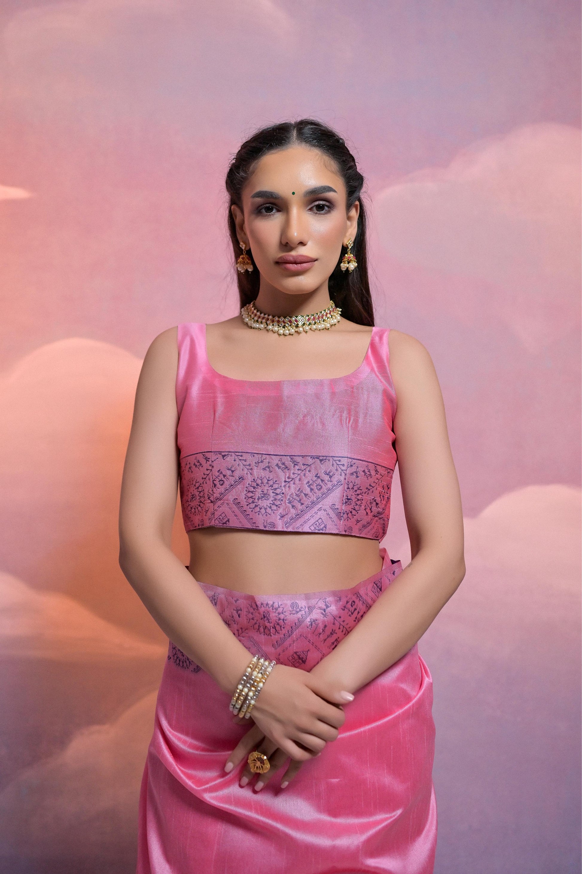 Jyoti Fashion Women's Pink Handloom Raw Silk Weaving Designer Saree with Blouse | Swadesiicart