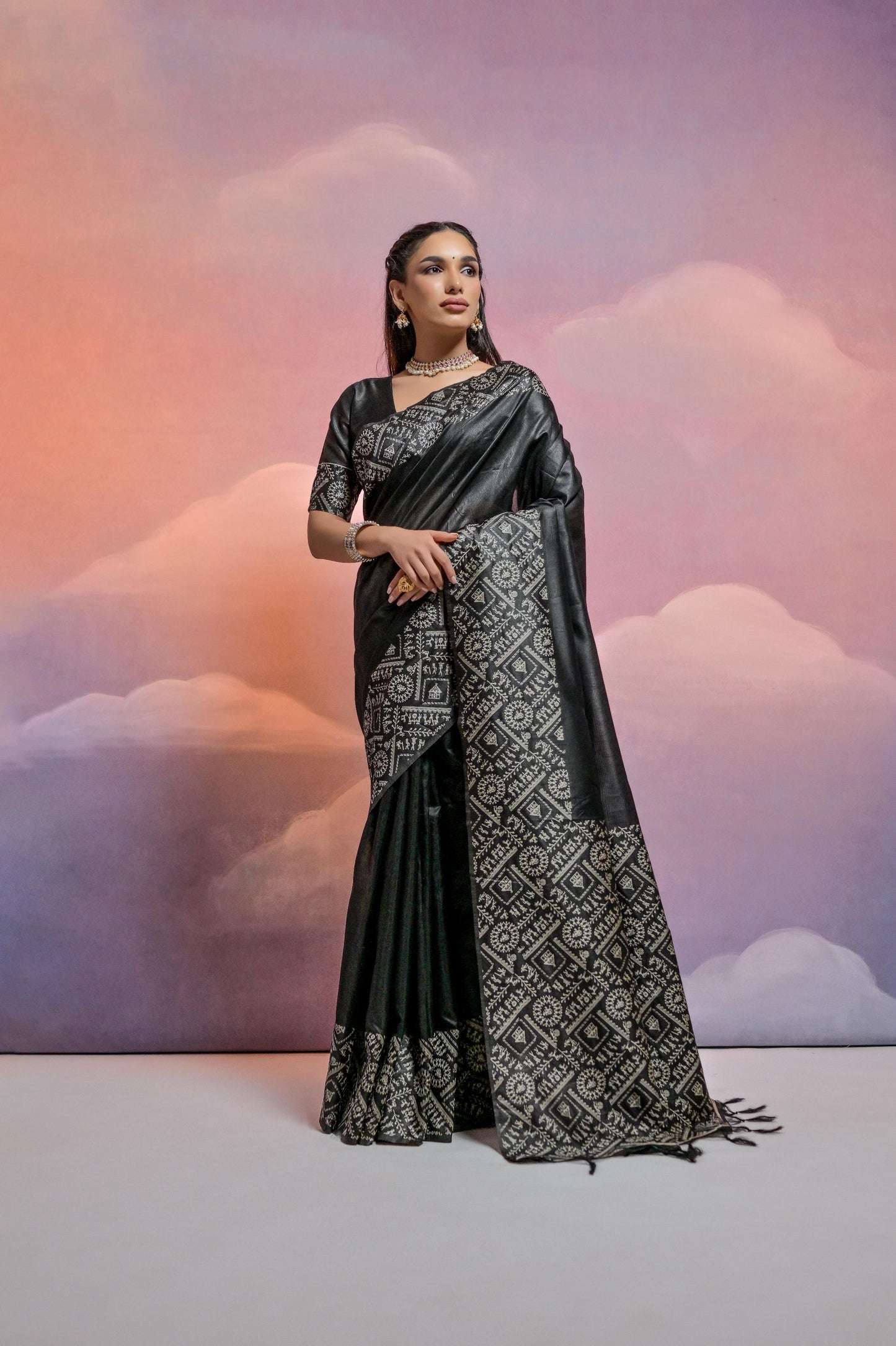 Jyoti Fashion Women's Black Handloom Raw Silk Weaving Designer Saree with Blouse | Swadesiicart