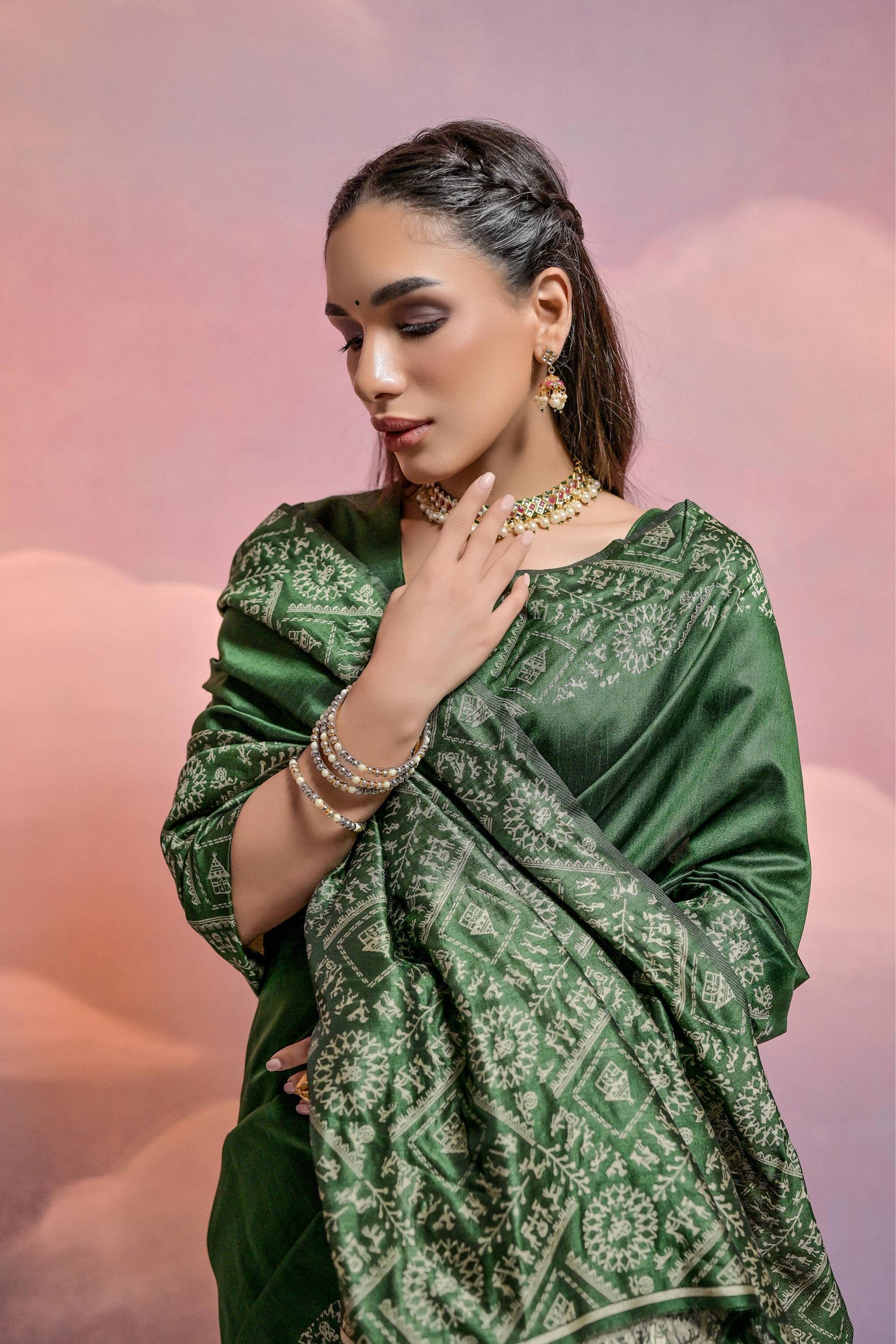 Jyoti Fashion Women's Bottle Green Handloom Raw Silk Weaving Designer Saree with Blouse | Swadesiicart