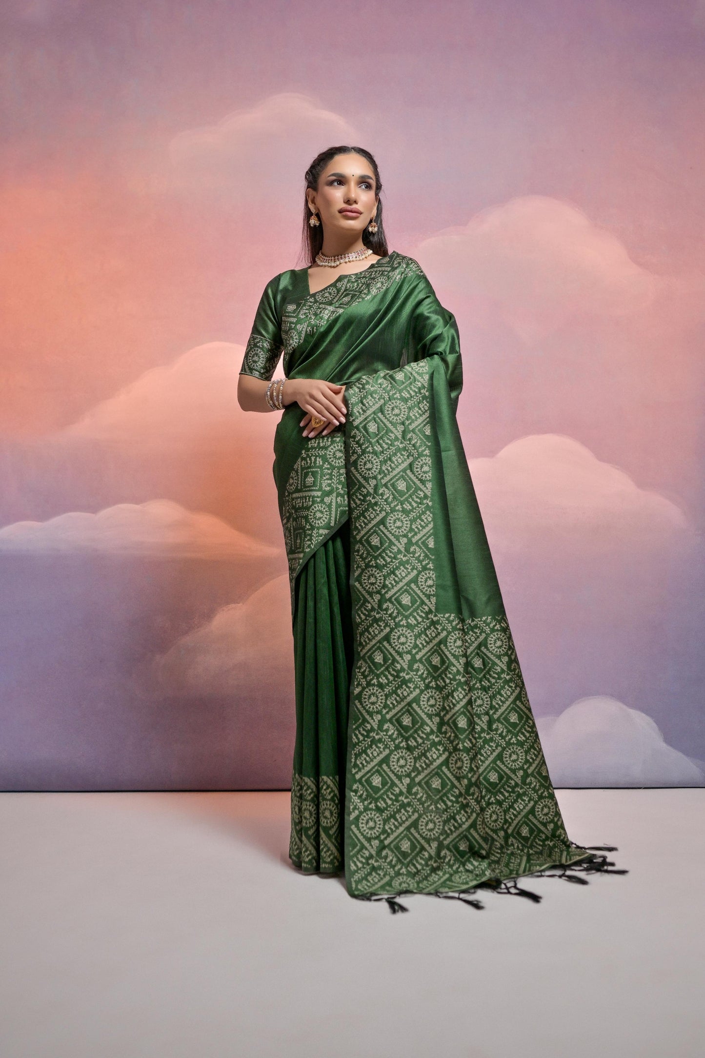 Jyoti Fashion Women's Bottle Green Handloom Raw Silk Weaving Designer Saree with Blouse | Swadesiicart