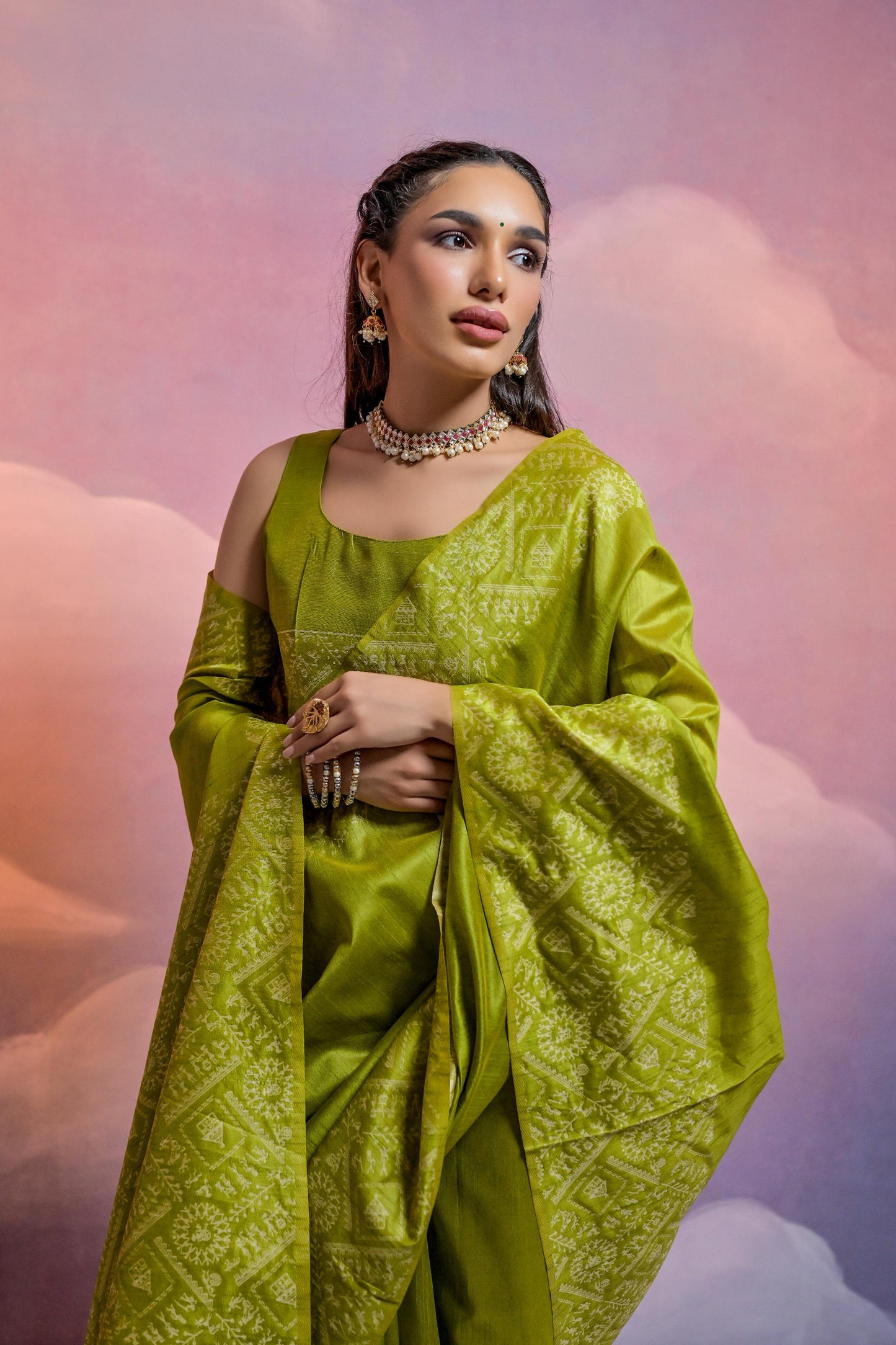 Jyoti Fashion Women's Mehendi Handloom Raw Silk Weaving Designer Saree with Blouse | Swadesiicart