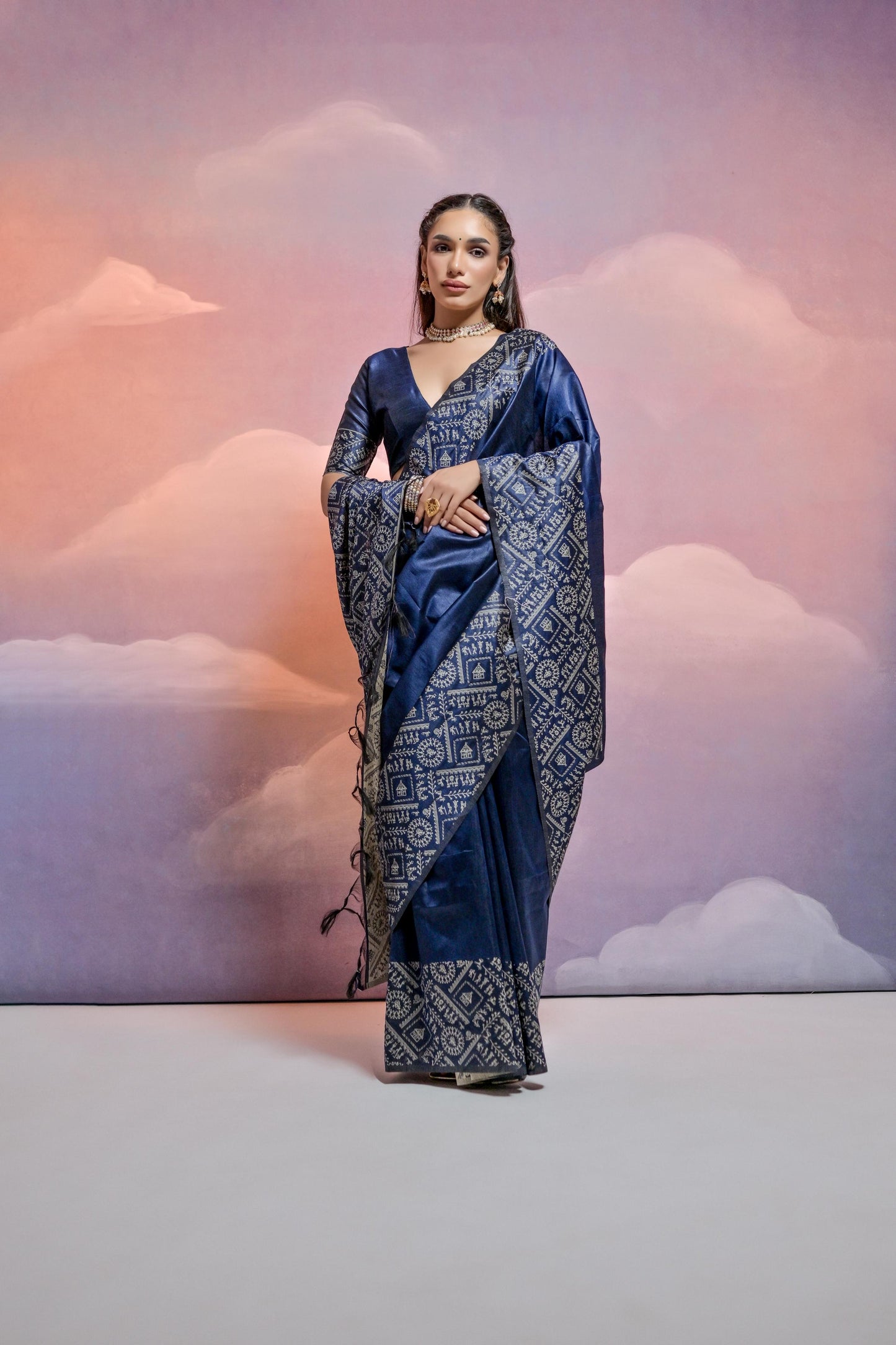 Jyoti Fashion Women's Navy Blue Handloom Raw Silk Weaving Designer Saree with Blouse | Swadesiicart