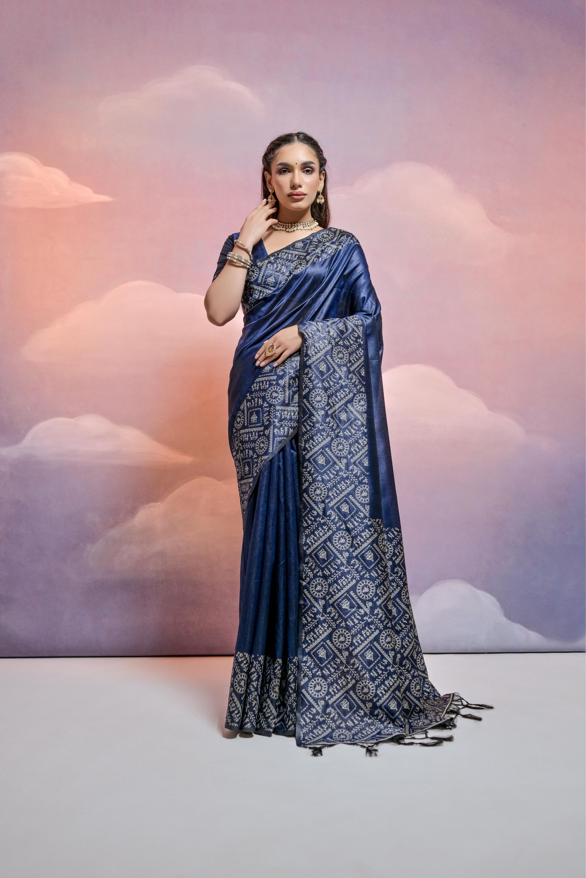 Jyoti Fashion Women's Navy Blue Handloom Raw Silk Weaving Designer Saree with Blouse | Swadesiicart