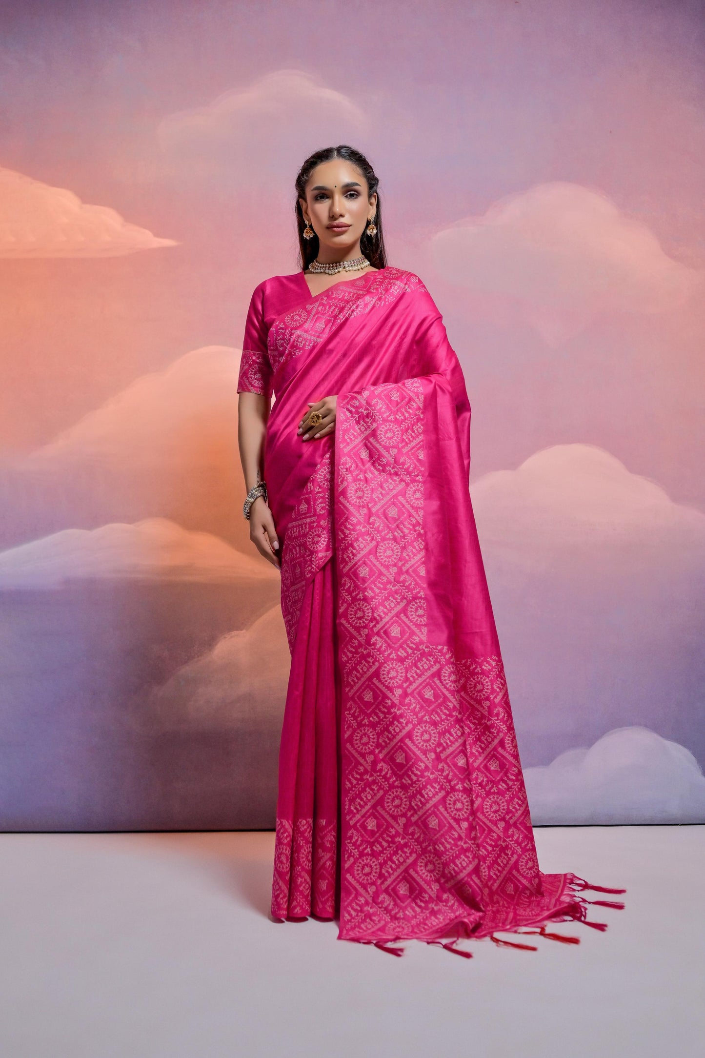 Jyoti Fashion Women's Rani Pink Handloom Raw Silk Weaving Designer Saree with Blouse | Swadesiicart