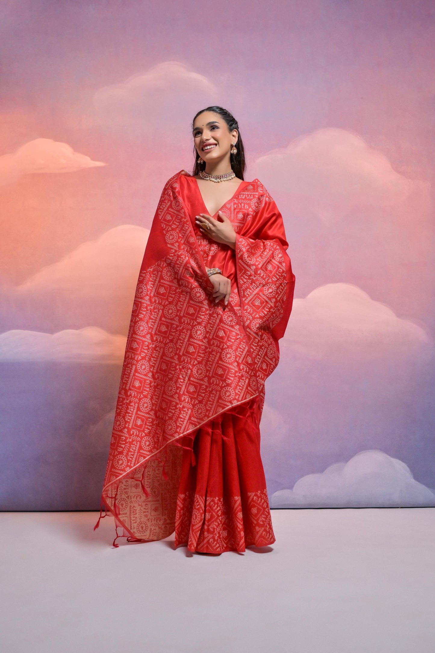 Jyoti Fashion Women's Red Handloom Raw Silk Weaving Designer Saree with Blouse | Swadesiicart