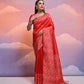 Jyoti Fashion Women's Red Handloom Raw Silk Weaving Designer Saree with Blouse | Swadesiicart