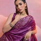 Jyoti Fashion Women's Wine Handloom Raw Silk Weaving Designer Saree with Blouse | Swadesiicart