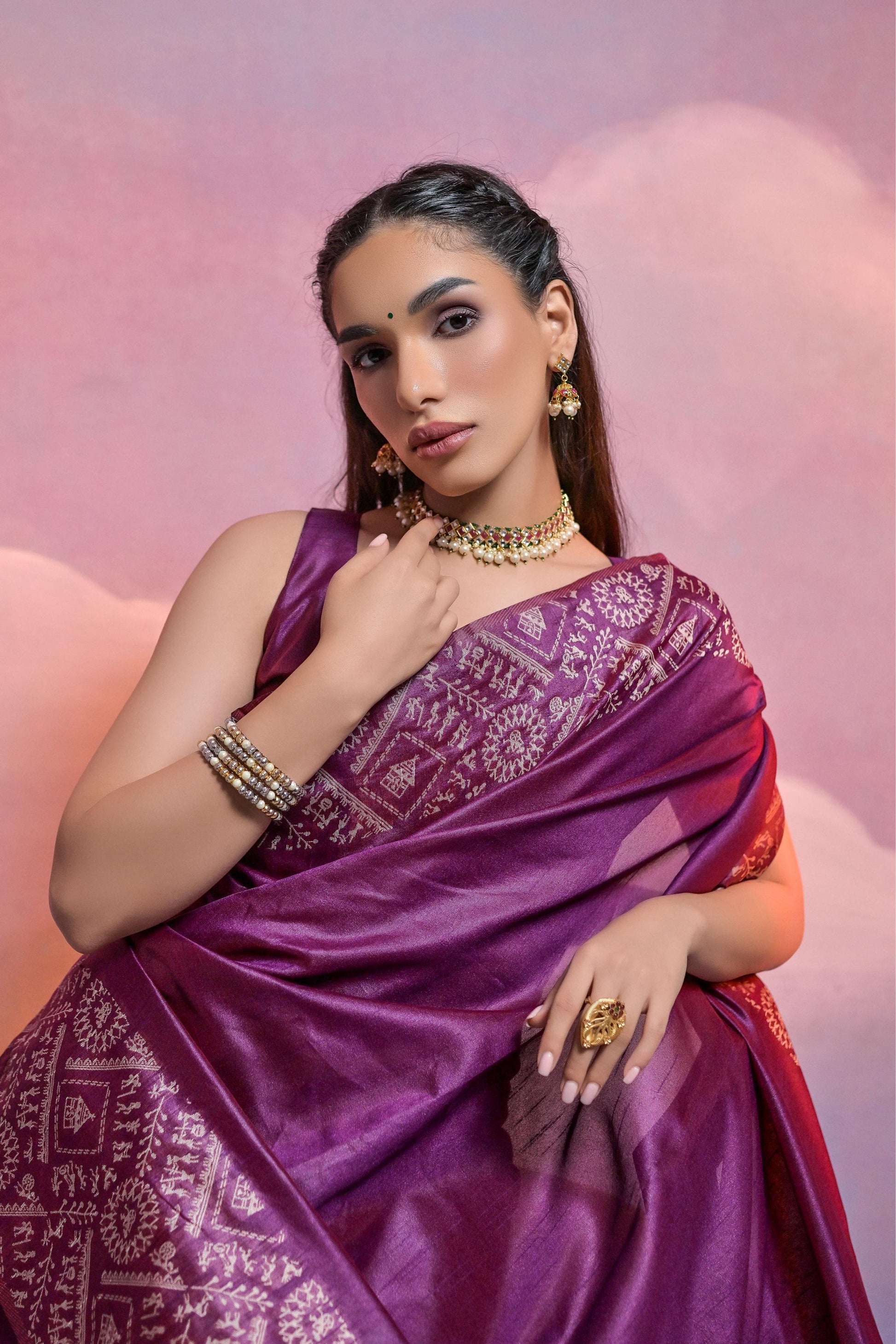 Jyoti Fashion Women's Wine Handloom Raw Silk Weaving Designer Saree with Blouse | Swadesiicart