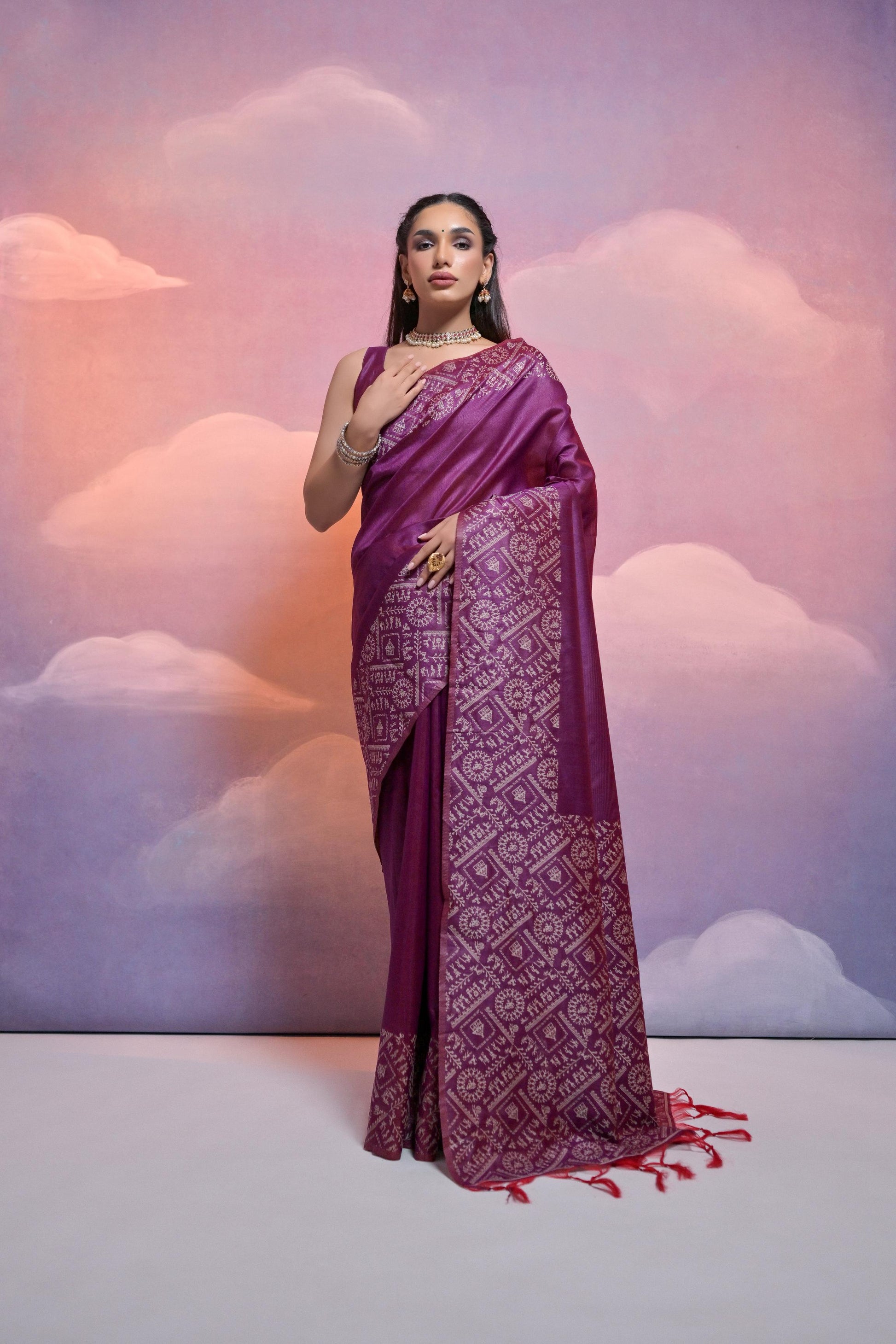 Jyoti Fashion Women's Wine Handloom Raw Silk Weaving Designer Saree with Blouse | Swadesiicart