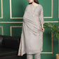 Jyoti Fashion Women's Grey Chinon Chiffon Floral Embroidery with Cording & Crystal Work Designer Straight Suit Set | Swadesiicart