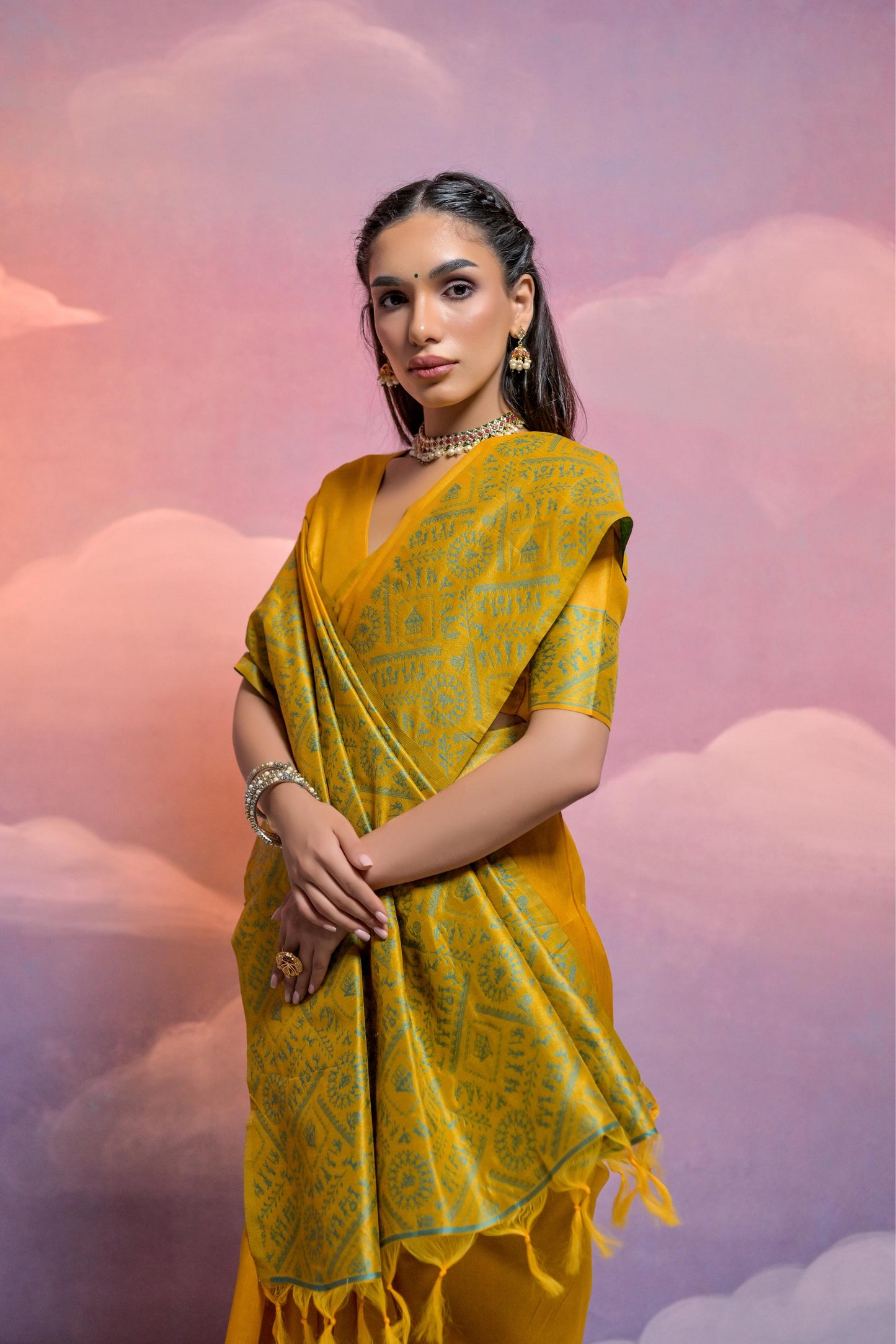 Jyoti Fashion Women's Yellow Handloom Raw Silk Weaving Designer Saree with Blouse | Swadesiicart