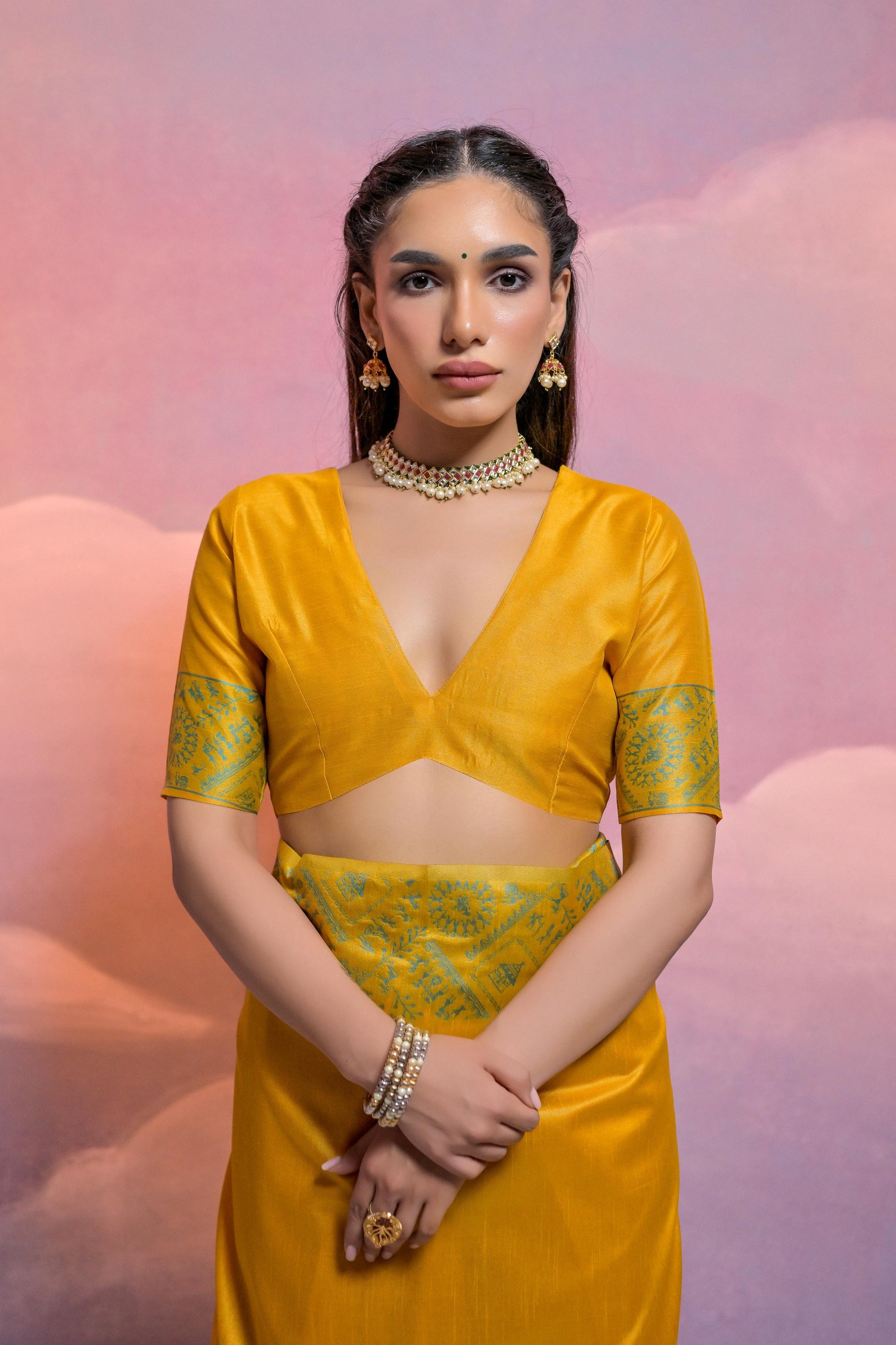 Jyoti Fashion Women's Yellow Handloom Raw Silk Weaving Designer Saree with Blouse | Swadesiicart