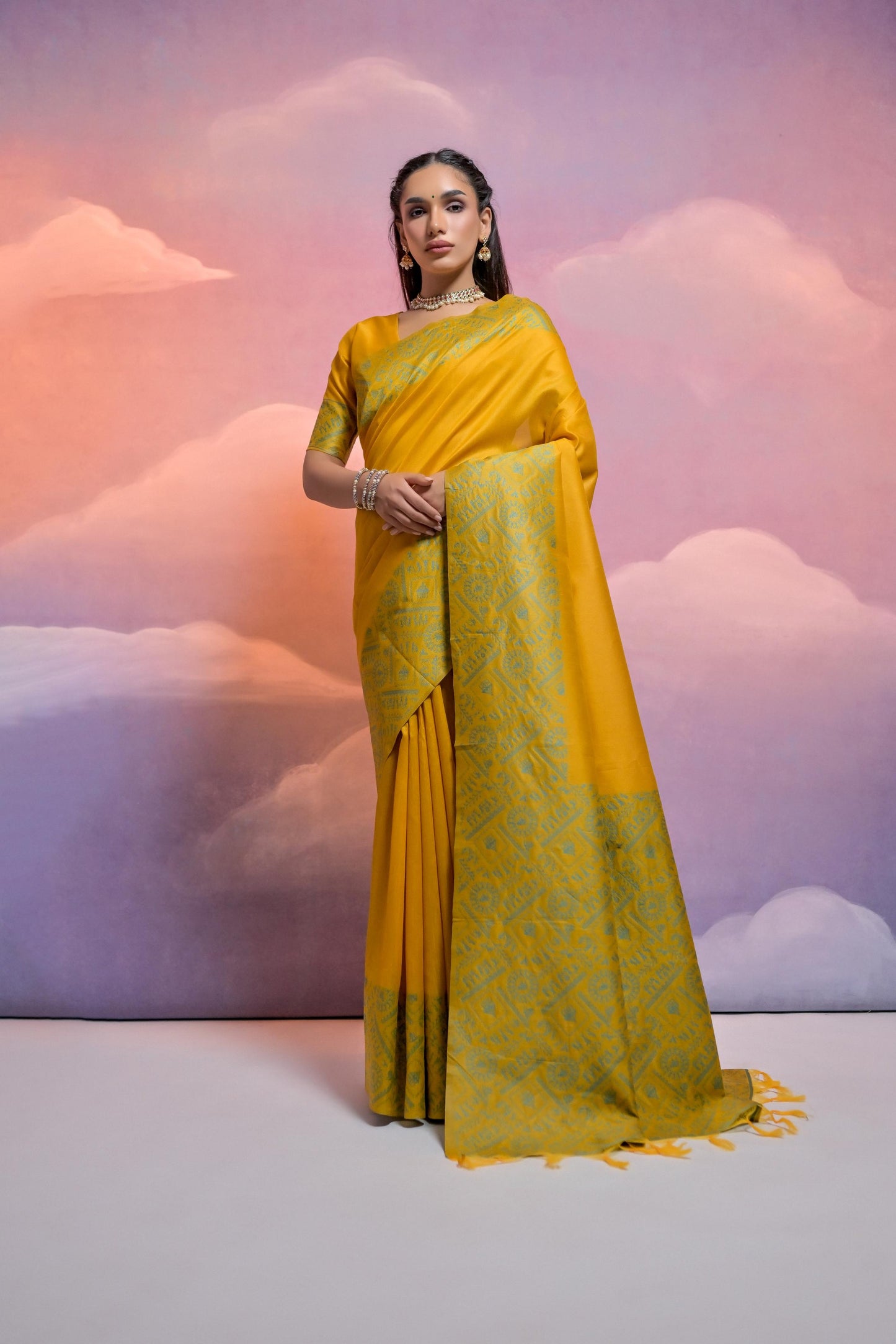 Jyoti Fashion Women's Yellow Handloom Raw Silk Weaving Designer Saree with Blouse | Swadesiicart