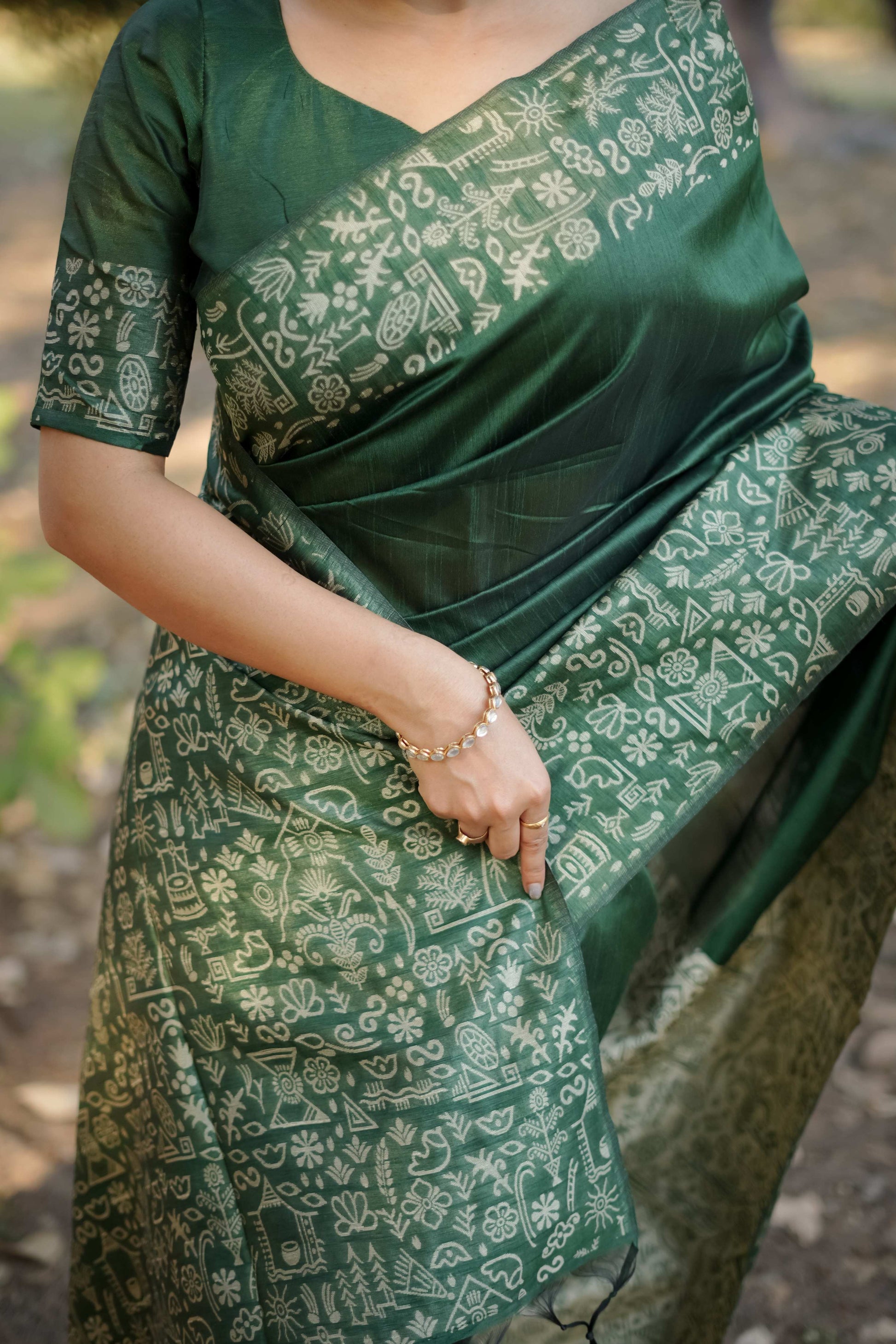 Jyoti Fashion Women's Bottle Green Handloom Raw Silk Weaving Designer Saree with Blouse | Swadesiicart