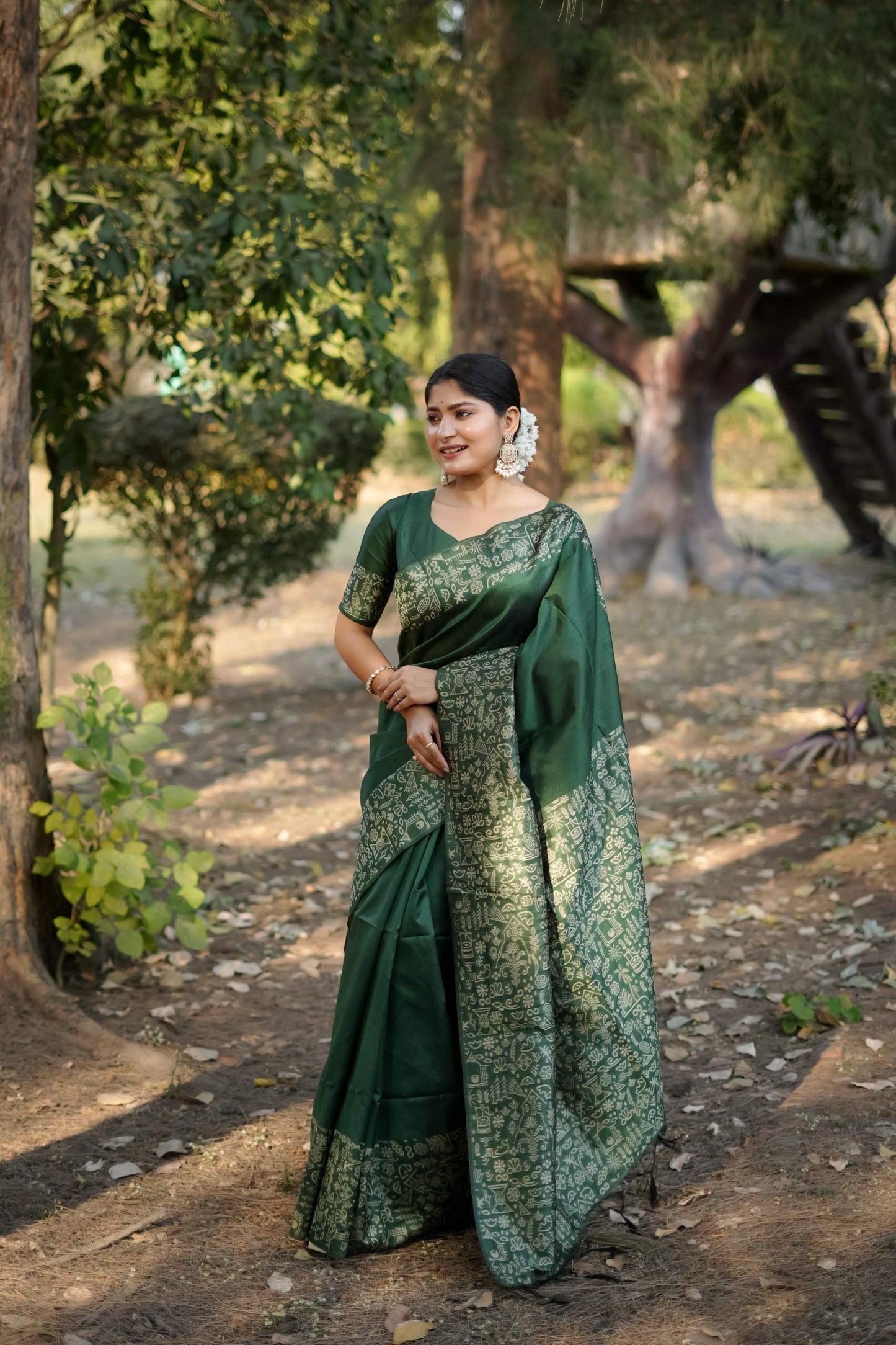 Jyoti Fashion Women's Bottle Green Handloom Raw Silk Weaving Designer Saree with Blouse | Swadesiicart
