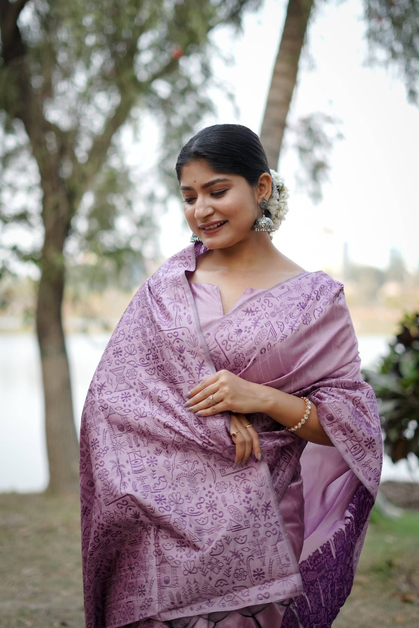 Jyoti Fashion Women's Purple Handloom Raw Silk Weaving Designer Saree with Blouse | Swadesiicart