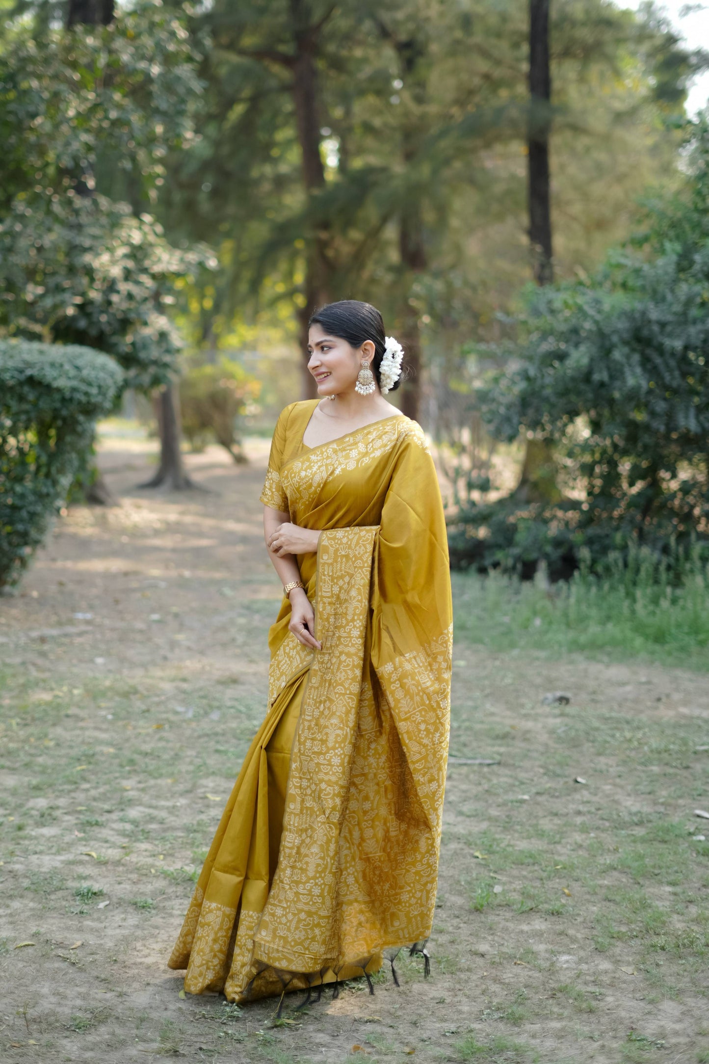Jyoti Fashion Women's Mustard Handloom Raw Silk Weaving Designer Saree with Blouse | Swadesiicart