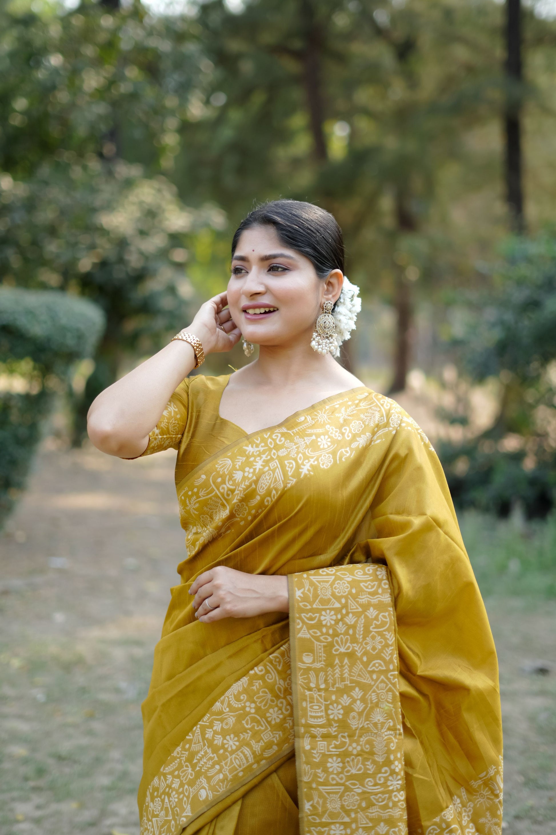 Jyoti Fashion Women's Mustard Handloom Raw Silk Weaving Designer Saree with Blouse | Swadesiicart
