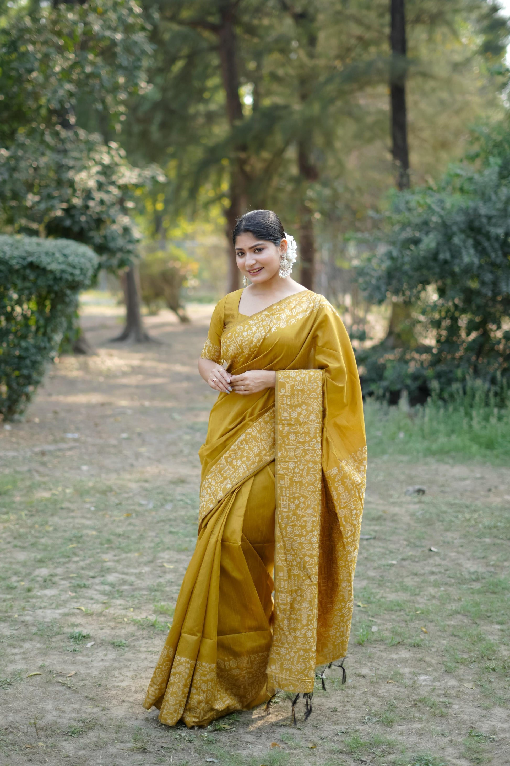 Jyoti Fashion Women's Mustard Handloom Raw Silk Weaving Designer Saree with Blouse | Swadesiicart