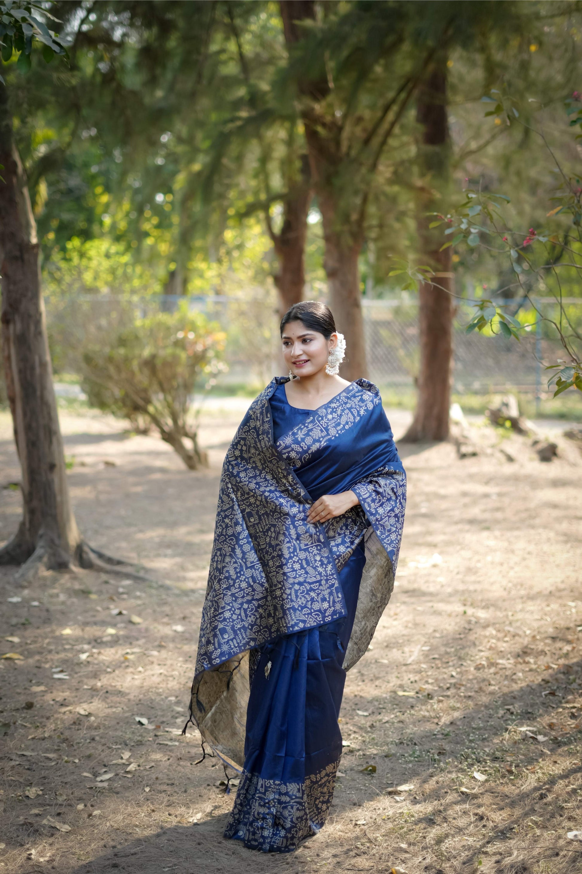 Jyoti Fashion Women's Blue Handloom Raw Silk Weaving Designer Saree with Blouse | Swadesiicart