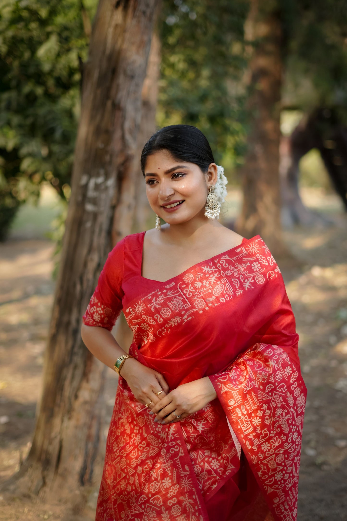 Jyoti Fashion Women's Red Handloom Raw Silk Weaving Designer Saree with Blouse | Swadesiicart